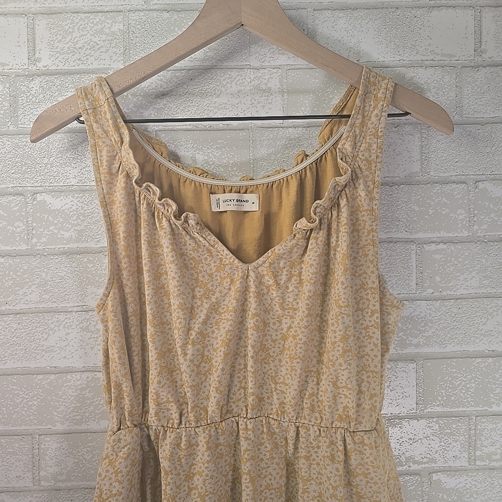Lucky Brand Yellow Short Spring Floral Sleeveless Dress Ruffled Neck Medium - Picture 4 of 6